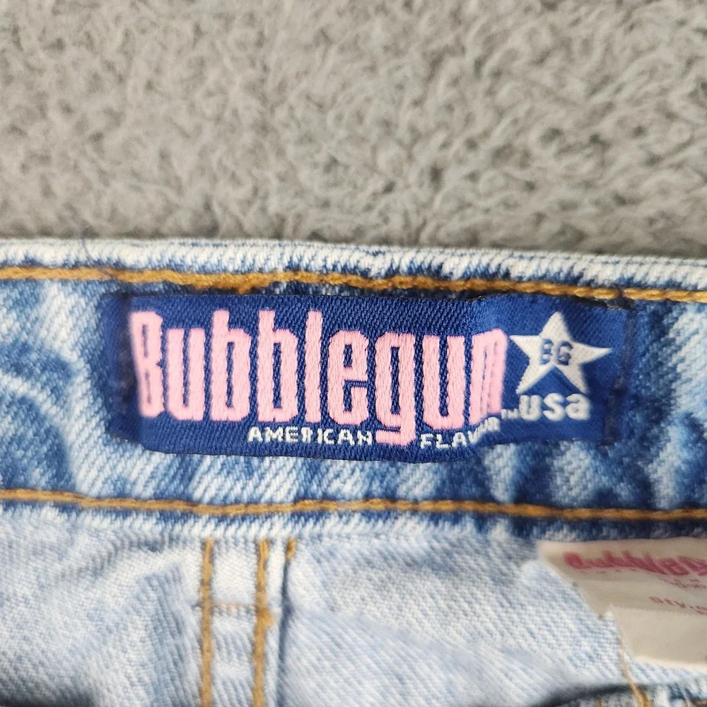 Bubblegum Denim Skirt Womens 5/6 Blue Mid Rise Frayed Hem Star Rivet Vintage Y2K